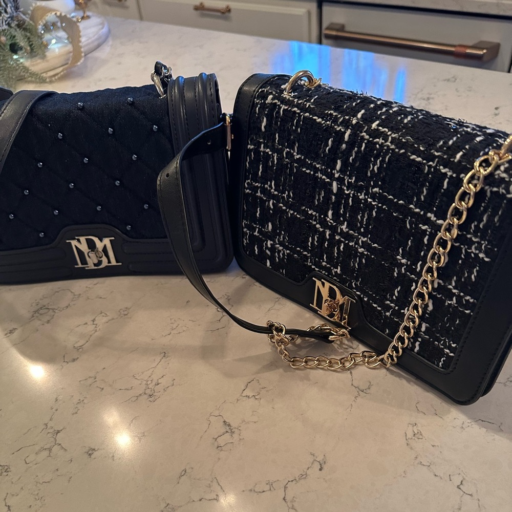 Bagley Mishka duo bag set. Denim and tweed.